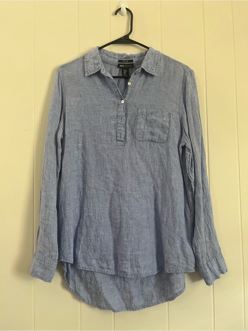 Jones New York Powder Blue Long-Sleeve 100% Linen Pullover Shirt